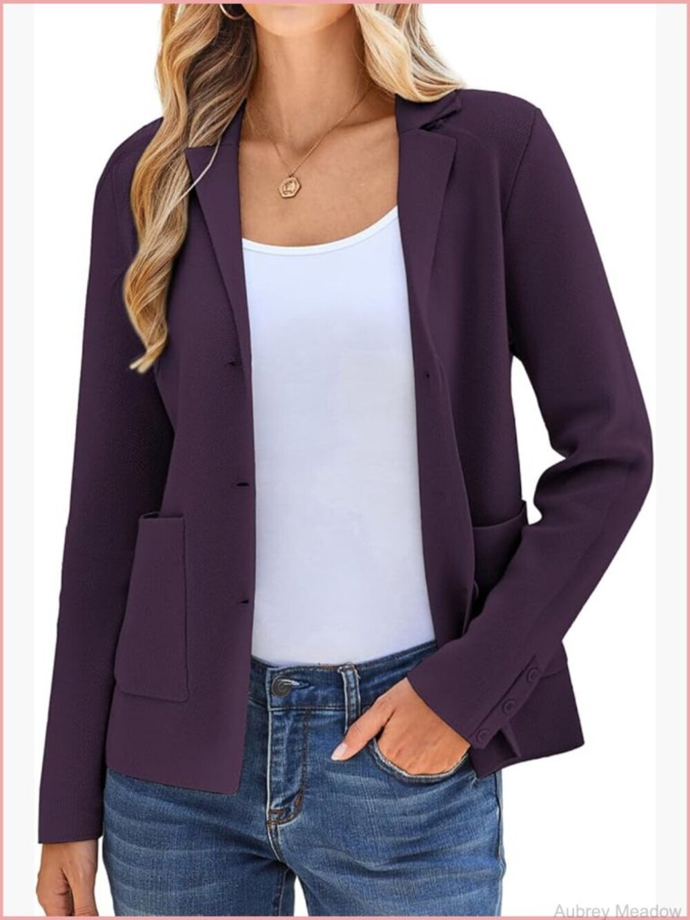 Long Sleeve Casual Blazer Work Office Business Jacket with Pockets